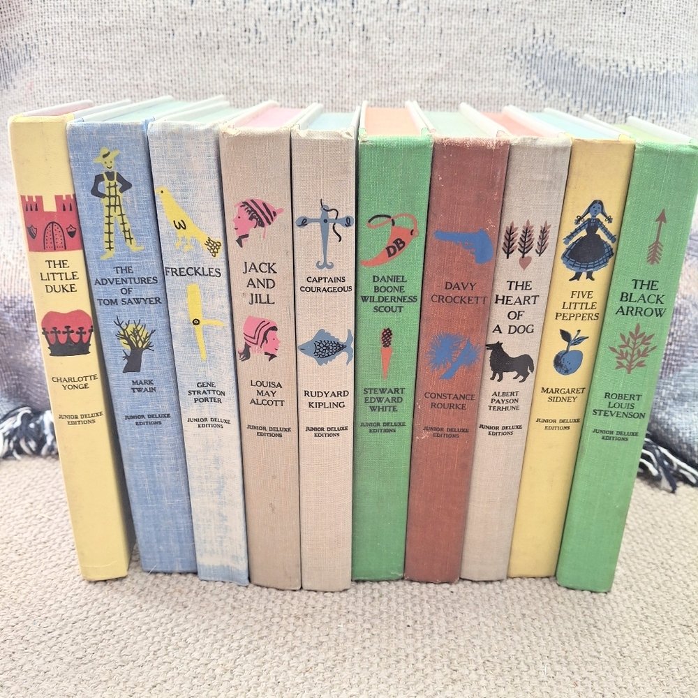 Vintage Junior Deluxe Editions Books Set Tom Sawyer Black Arrow Kipling Lot